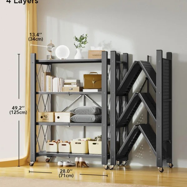 Heavy Duty Foldable Metal Organizer Shelves with Wheels